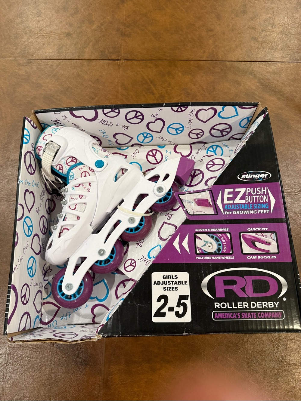 Girls' White Purple Adjustable Inline Skates - Roller Derby 2-5 Kids Sports